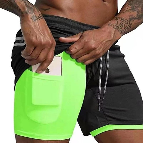 Men's 2 in 1 Workout Running Shorts Lightweight Training Yoga Gym Short with Zipper Pockets