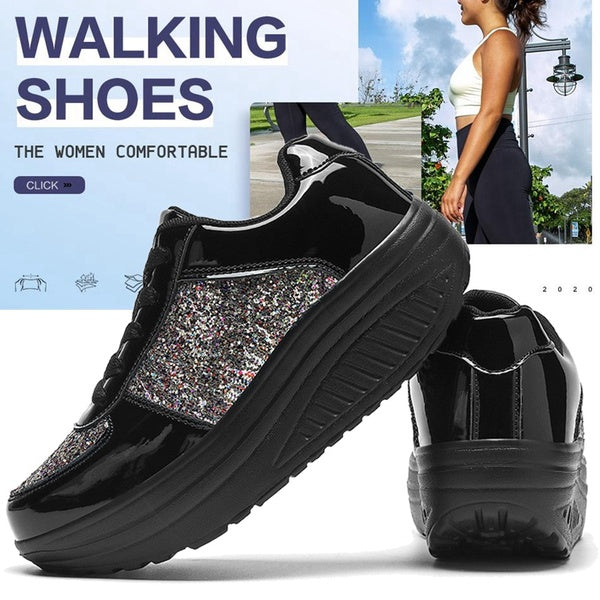 Women's Walking Shoes Glitter Comfort Lightweight Wedge Platform Athletic Tennis Sneakers