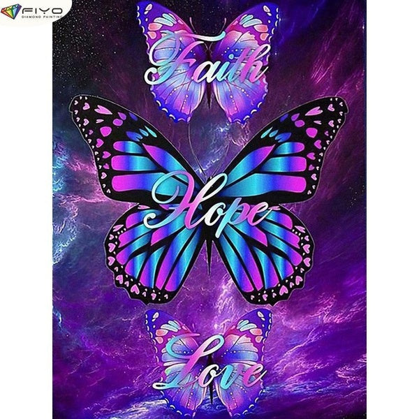 Butterfly and word DIY 5D Diamond Painting Full Drill with Number Kits Home and Kitchen Fashion Cross Stitch Embroidery Paintings Canvas Pictures Wal