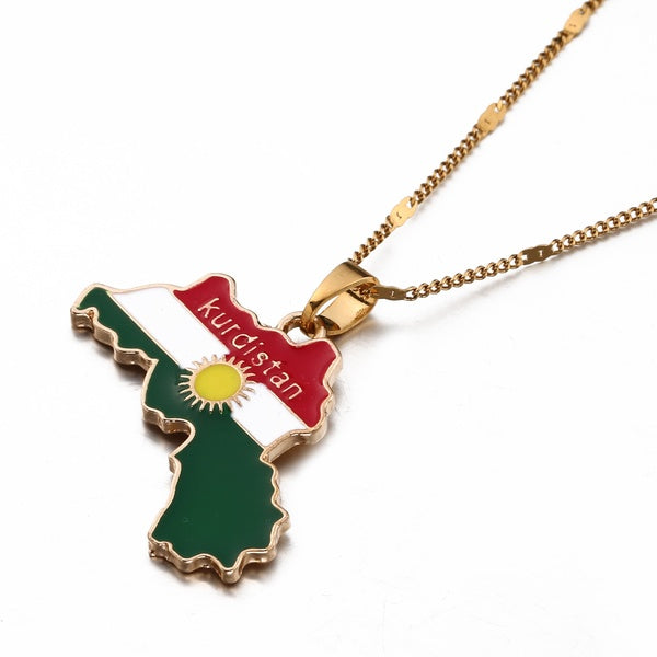 À la mode Kurdistan Région Carte Pendentif Colliers Or Couleur Koerdistan Femmes Hommes Charme Bijoux