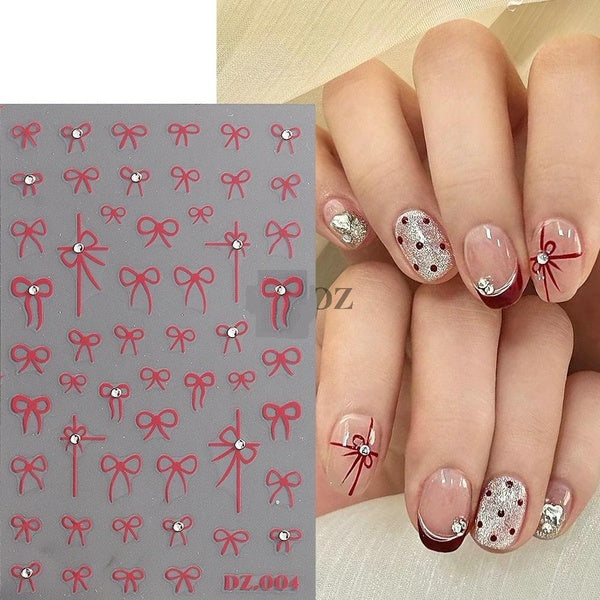 1pcs 5D nail strickers Japanese Small Bow Ribbon Bowknot Nail Sticker High Quality Kawaii Adhesive Decals Nail Art Decorations DIY