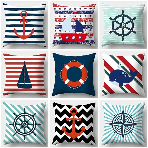 Nautical Pillowcases 45x45cm Pillow Covers Navy Anchor Sofa Decor Cushion Cover Bedding Home Decor(18"x18")