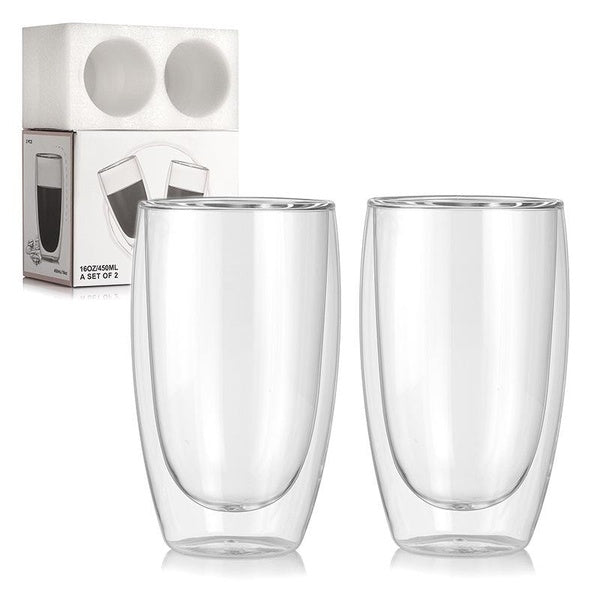 2pcs-set Double-walled Glass Coffee Cups Household Drinking Mug