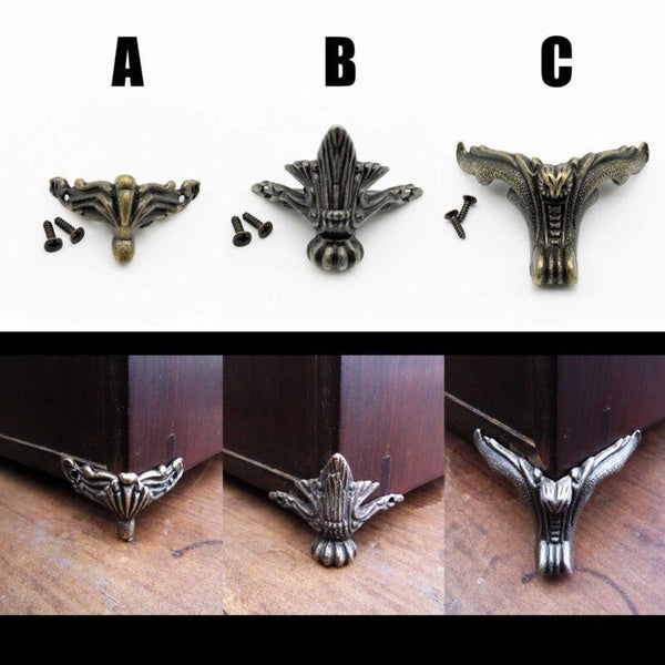 4pcs Antique Brass Jewelry Chest Wine Box Case Decor Feet Leg Corner Protector