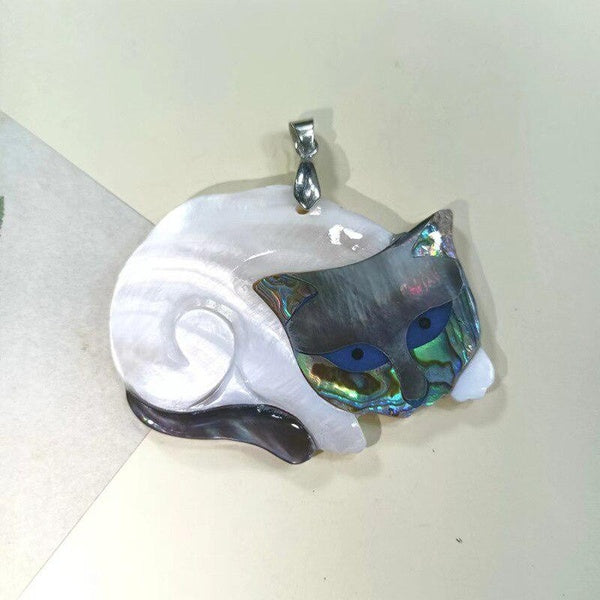 Natural Shell White Shell Abalone Shell Pendant Hand Spliced Cat for Making DIY Pendant Necklace Jewelry Accessories Matron Inn