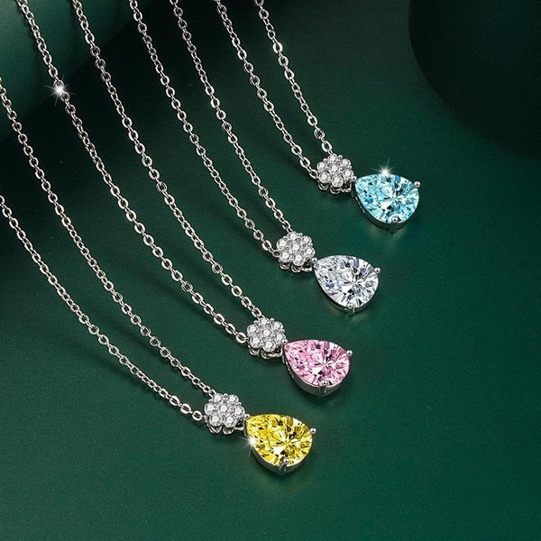 INS Colorful Drop Crystal Pendant Necklace, Fashion Bling Zircon Rhinestone Pendant Choker Necklace Women Girls Jewelry Gift