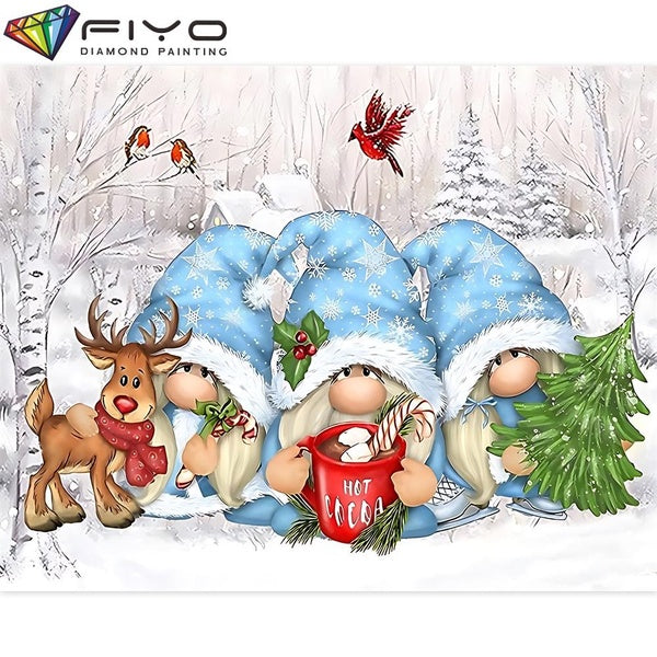FIYO DIY Christmas Gnome 5D Diamond Painting Full Drill with Number Kits Home and Kitchen Fashion Mosaic Diamond Painting Canvas Wall Decoration Gift