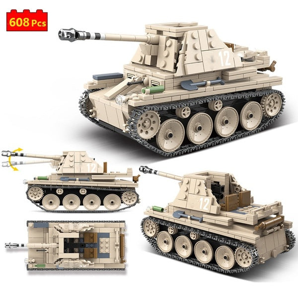 Military series World War II German Armored forces Self-anti-tank Gun Weapon Accessories DIY Model Building Blocks Toys Gifts
