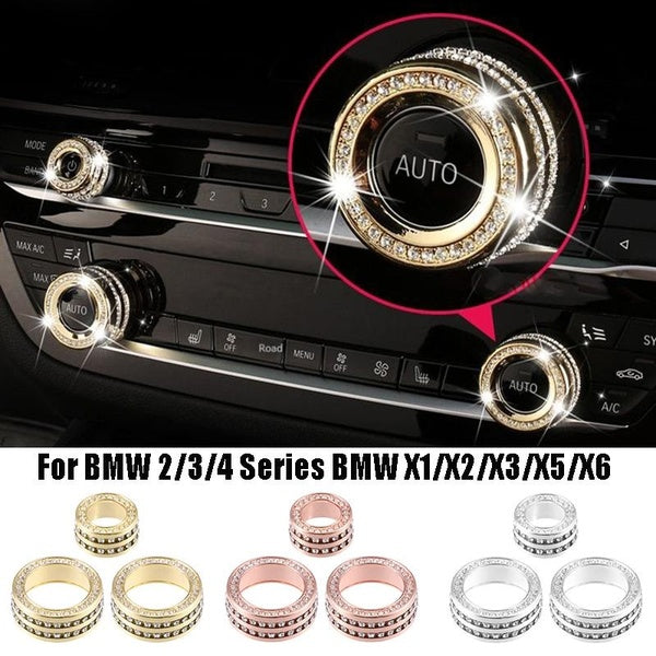 3PCS Diamond Car Air Conditioner Knobs Covers AC Knob Cap Ring for BMW 2-3-4 Series BMW X1-X2-X3-X5-X6 2009-2019