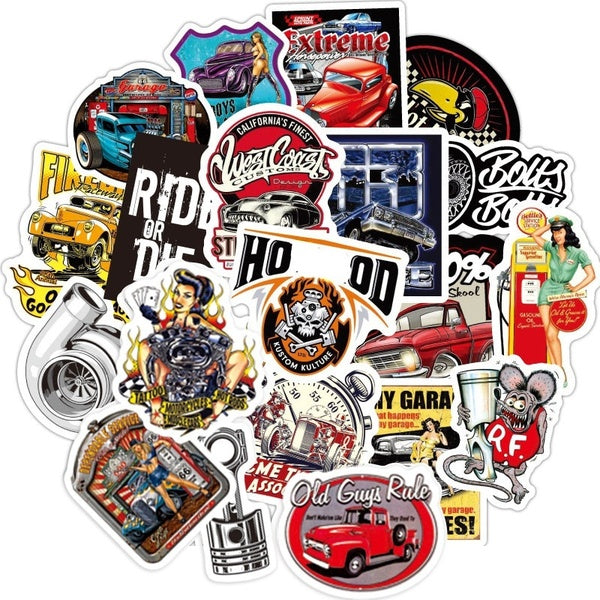 10-50Pcs Vintage Old Car Stickers Retro Modified Car Personality Graffiti Stickers Waterproof Luggage Stickers Notebook Refrigerator Skateboard Stick