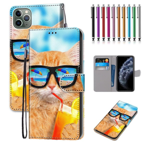 Boisson Soda Chat Motif PU Cuir Portefeuille Style Flip Cover Avec Porte-Cartes Protection Téléphone Portable Sac Cas Avec Stylet Pour iPhone 14 14Pr