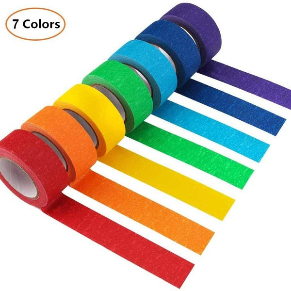 7 Colors Colored Masking Tape, Honestptner Paper Colored Painters Tape Decorative Adhesive Tape Colorful Rolls Scrapbooking Decoration Arts & Crafts
