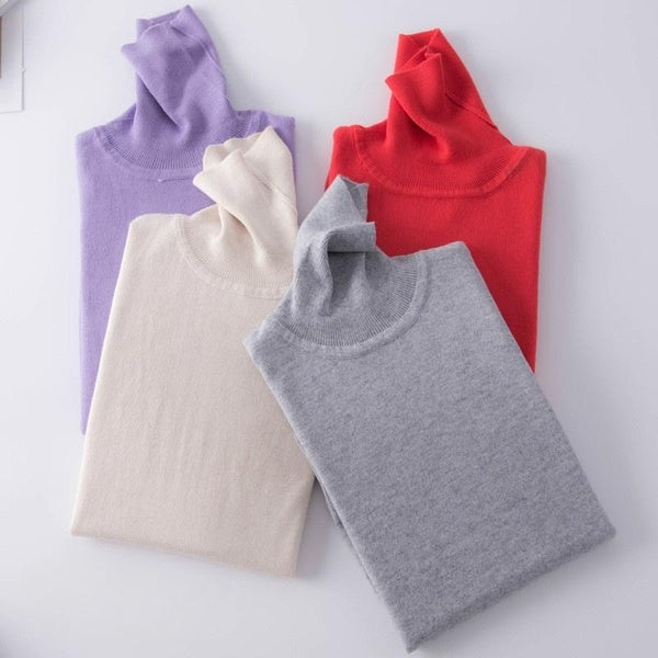 Autumn Winter Women High Neck Sweater Soft Wool Sweater Warm Pullover Knitted Sweater Plus Size XS-6XL(12 Colors)