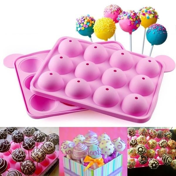 Silicone 12 Lollipops Sticks Pops Mould Maker Cake Cookie Chocolate Bakeware Mold