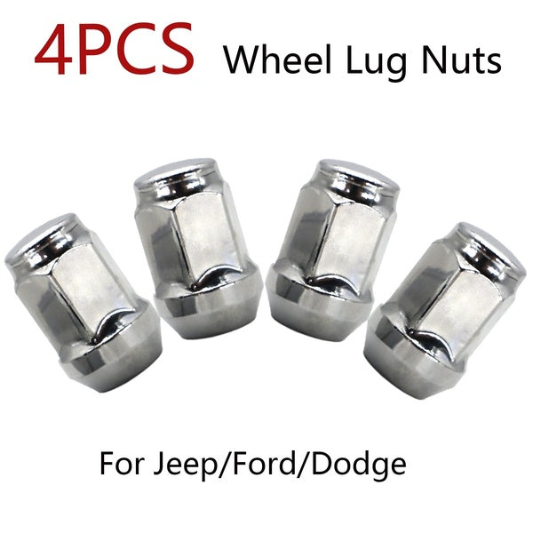 4pcs Car Chrome Steel Wheel Lug Nuts 1-2"-20 60 Degree Tapered 32mm For Jeep Grand Cherokee Commander Wrangler Ford Mustang GT
