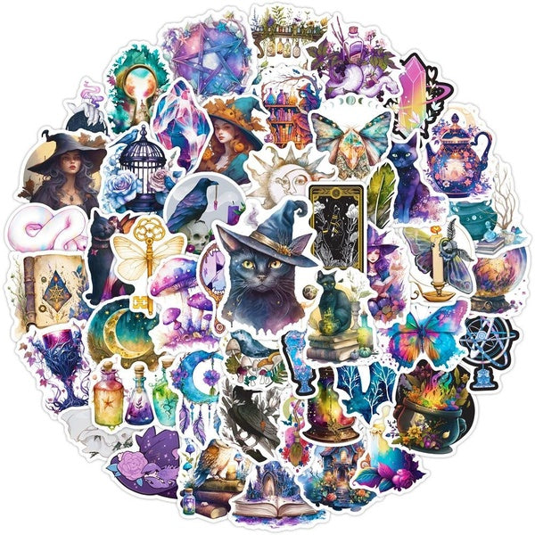 10-50pcs Cool Art Gothic Magic Witch Aesthetic Stickers Decorative Anime Decals Laptop Suitcase Waterproof Sticker