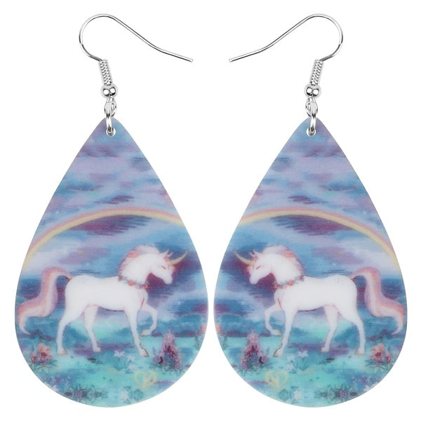 Acrylique larme Anime arc-en-ciel licorne cheval boucles d'oreilles grand Dangle goutte bijoux accessoire pour femmes filles adolescents charme cadea