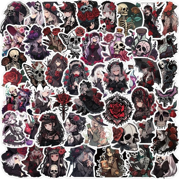10-50Pcs Gothic Rose Girl Stickers Goth Punk Graffiti Stickers for DIY Luggage Laptop Skateboard Motorcycle Bicycle Stickers