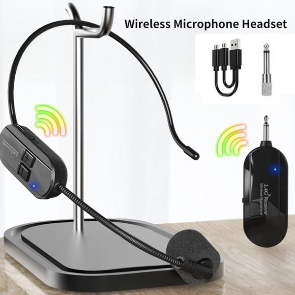 Casque de microphone sans fil, casque de micro sans fil UHF et ordinateur de poche 2 en 1, portée de 160 pieds pour amplificateur de voix, haut-parle