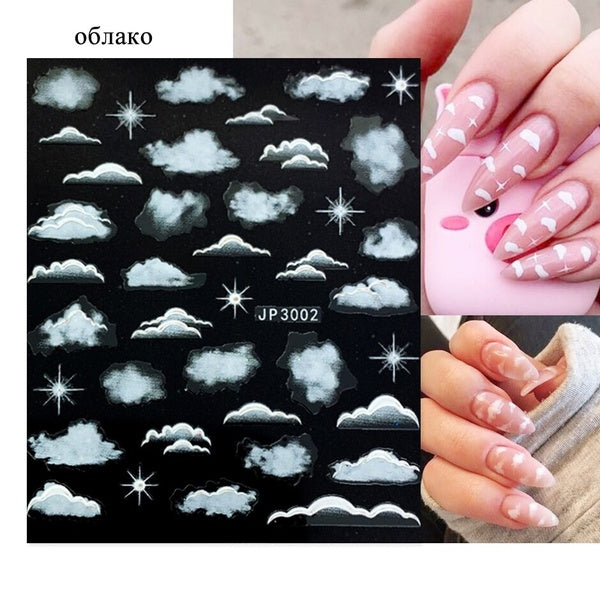 Leaf Flower Laser Design Nail Stickers 3D White Elegant Embossed Slider for Gel Polish Nail Decals Decoration Tips CHJP3001-3018