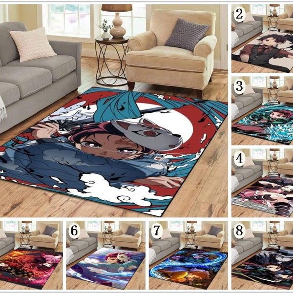 Japanese Cartoon Anime Demon Slayer: Kimetsu No Yaiba Print Floor Mats Demon Slayer Area Rug Carpets Mats Floor Rug for Living Room Non-slip Yoga Mat