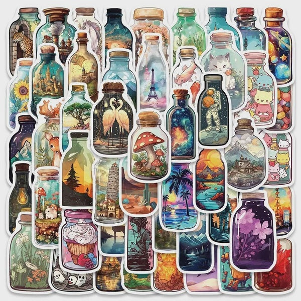 10-50pcs Beautiful Art Glass Bottle World stickers Mushroom forest graffiti Stickers for DIY Luggage Laptop Motorcycle Bicycle S