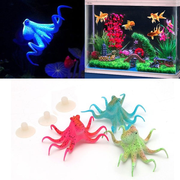 Ornement d'aquarium de poulpe artificiel lumineux avec ventouse décoration de réservoir de poissons effet de fluorescence rougeoyant de bain artifici
