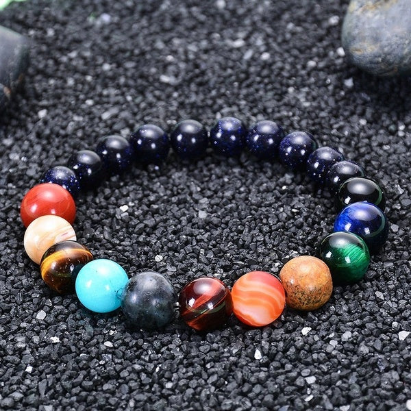 Fashion Eight Planets Bracelet For Women Men Grade A Natural Blue Sandstone Braslet Yoga Meditation Braclet Gift For Lovers