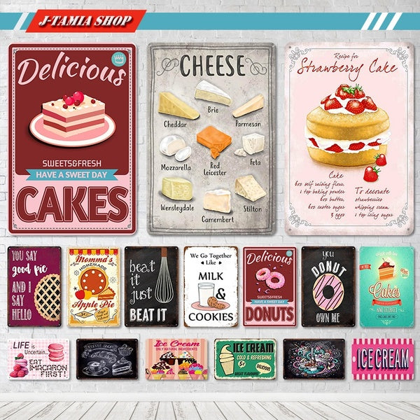 Delicious Cakes Metal Posters Vintage Tin Signs Fast Food Restaurant Cafe Bar Bakery Kitchen Wall Decor