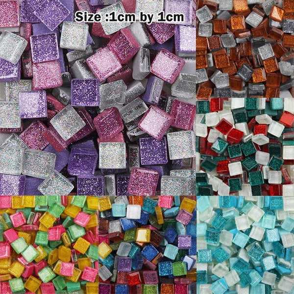 10*10mm 100g Diy Mix Color Glitter Glass Mosaic Stones Mosaic Tiles Glass Pebbles Crafts Material Puzzle For Diy Mosaic Making -100