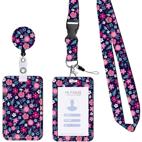 1 ensemble de porte-badges d'identité avec clip de bobine rétractable, porte-cartes pratique à motif de fleurs pour le bureau