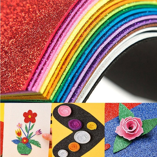 Kids A4 EVA Foam Paper Sheet Sponge Handmade Material Glitter Crafts DIY 1-2-4 Set (10Pcs-set)