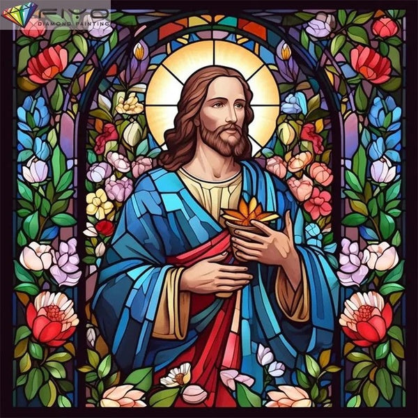 FIYO Religious Belief DIY 5D Diamond Painting Full Drill with Number Kits Home and Kitchen Fashion Mosaic Diamond Painting Canvas Wall Decoration Gif