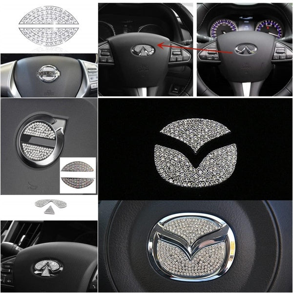 Car Bling Steering Wheel Badge Decal Sticker Interior Accessories Diamond Metal Emblem Fit For Nissan Hyundai Infiniti Mazda Volvo and Other Cars