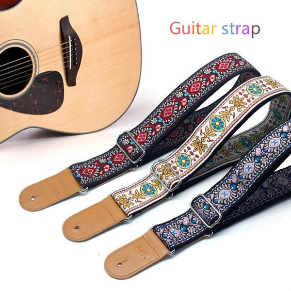 Guitar Strap Embroidery Leather Head Adjustable Shoulder Strap for Guitar Electric Guitar Bass Guitar Parts Accessories Matron Inn