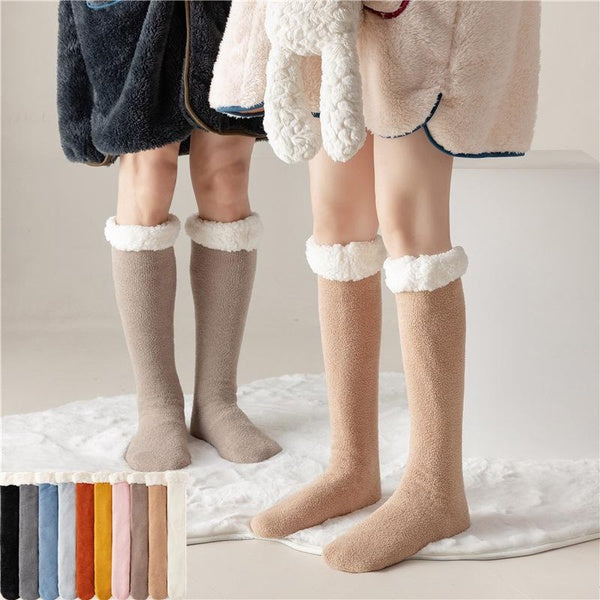 Winter Women's Thicken Cashmere High Knee Long Socks Thick Warm Harajuku Female Anti-slip Floor Socks Cashmere Stockings