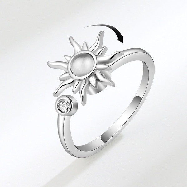 The Sun Lucky Ring Diamante Anti-Anxiety Rotating Ring Ins Réglable Open Ring Womens Creative Party Ring