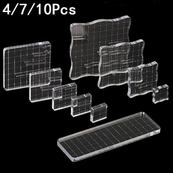 Kit de blocs de timbres en acrylique transparent, avec lignes de grille, outils d'estampage pour bricolage, Scrapbooking, artisanat, fabrication de c