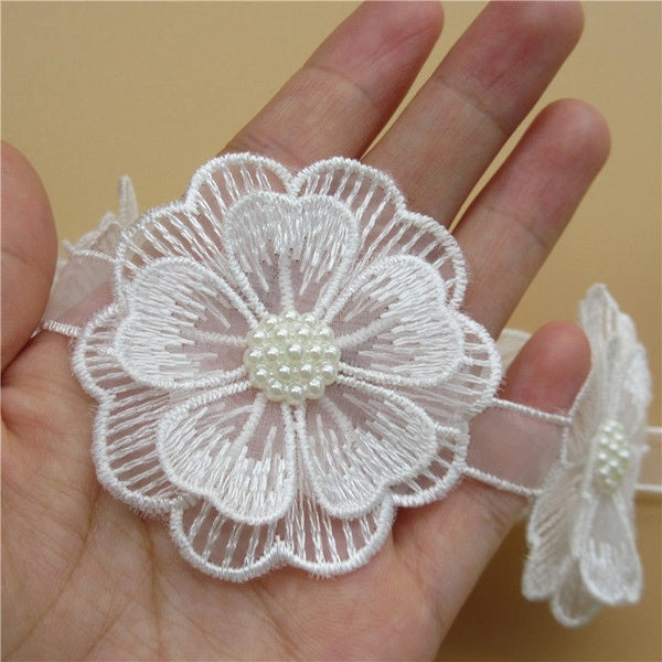 10pcs fleur perle dentelle bord garniture mariage ruban brodé applique couture artisanat