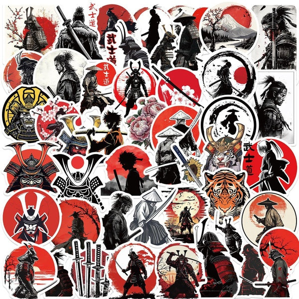 10-50Pcs Cartoon Japanese Bushido Stickers Katana Samurai Graffiti Stickers for DIY Luggage Laptop Skateboard Motorcycle Bicycle Stickers