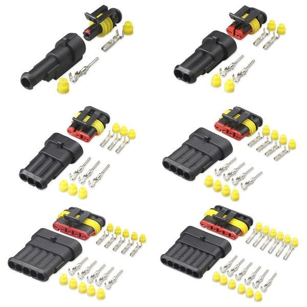 5 set Kit 1-2-3-4-5-6 Pins Way AMP Super Seal Waterproof Electrical Wire Connector Plug for Car Waterproof Connector