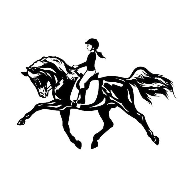 18cm*12.5cm Riding A Horse Jumping Sport Girl Interesting Vinyl Decal Black-Sliver Car Sticker S6-2826