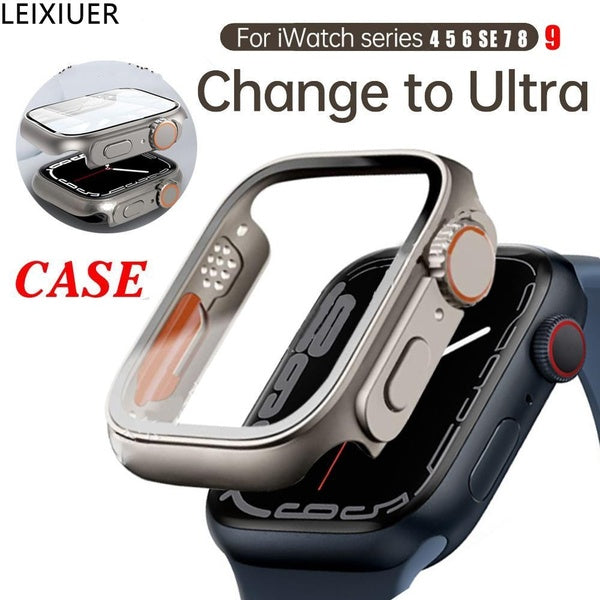 LEIXIUER Watch Protective Case for Apple Watch Series 9 8 7 SE 6 5 4 Upgrade To - Change To Apple Watch Ultra 49mm,Tempered Glass Screen Protector C