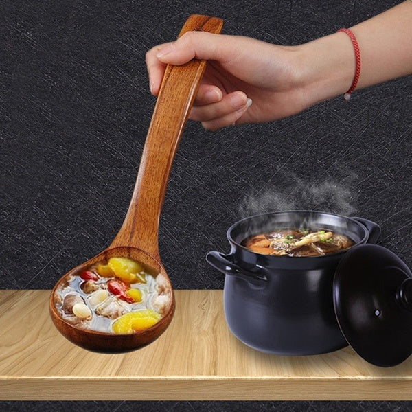 Natural Wooden Long Handle Soup Spoon Kitchen Cooking Tools Tableware Kitchen Accessories Matron Inn
