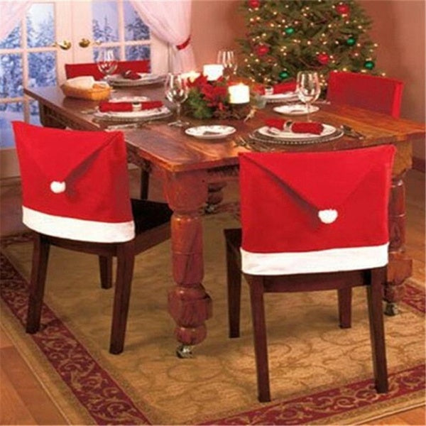 1pcs Santa Red Hat Chair Covers Christmas Decorations Dinner Chair Xmas Cap Cover