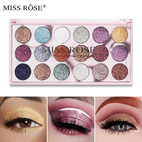 Miss Rose 18 Color Nude Mineral Diamond Glitter Sparkle Eyeshadow Palette Makeup Pigment Metallic Shimmer Eye Shadow Palettes Cosmetics Kit