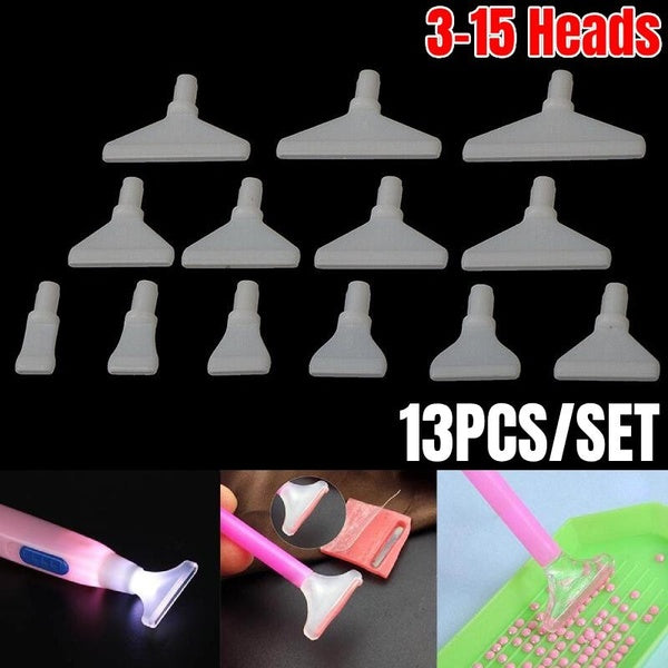 13pcs-lot 3 to 15 Heads Diamond Painted Pen Tips, Plastic Diamond Drill Pen Tips Diamond Cross Stitch Embroidery Accessories Replacement Pen Heads fo