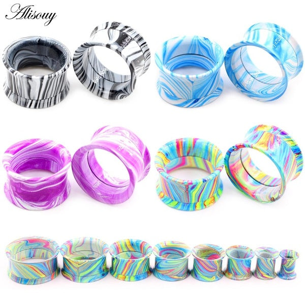 Alisouy 2 pièces peinture de cuisson vis en acier inoxydable oreille chair Tunnel bouchons extenseur civière Double jauge évasée Piercing bijoux