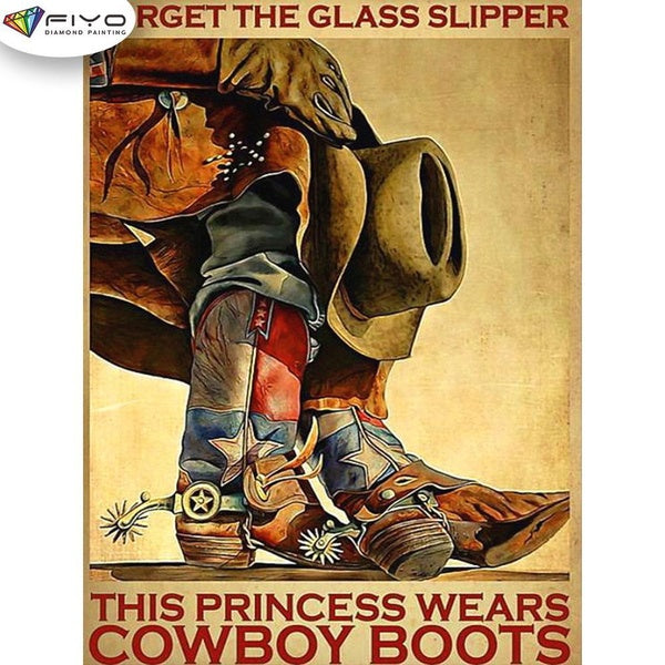 FIYO Cowboy Hat and Boots Diamond Painting Kits For Adults DIY 5D Diamond Mosaic Diamond Painting Home and Kitchen Fashion Canvas Pictures Wall Decor