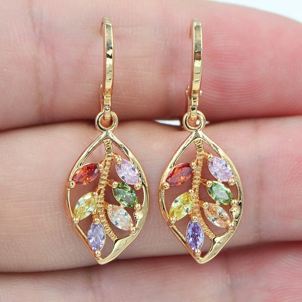 Boucles d'oreilles pendantes multicolores en zircon cubique CZ pour femmes